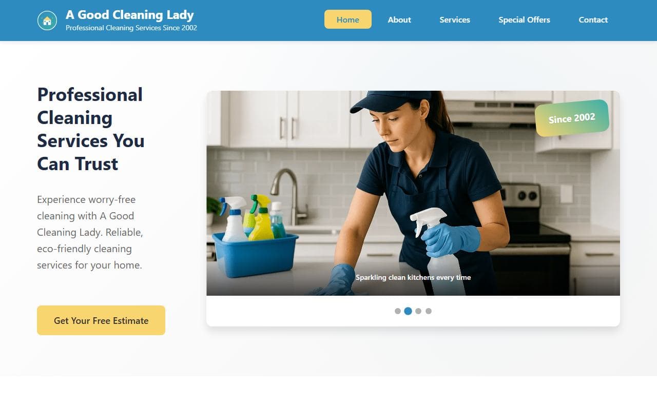 The A Good Cleaning Lady website.