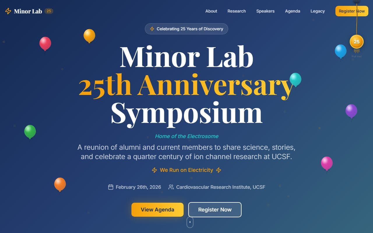 The Minor Lab 25th Anniversary Symposium site, showing the event title, date and venue.